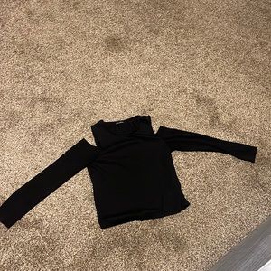 Zara black ribbed peep shoulder round neck top